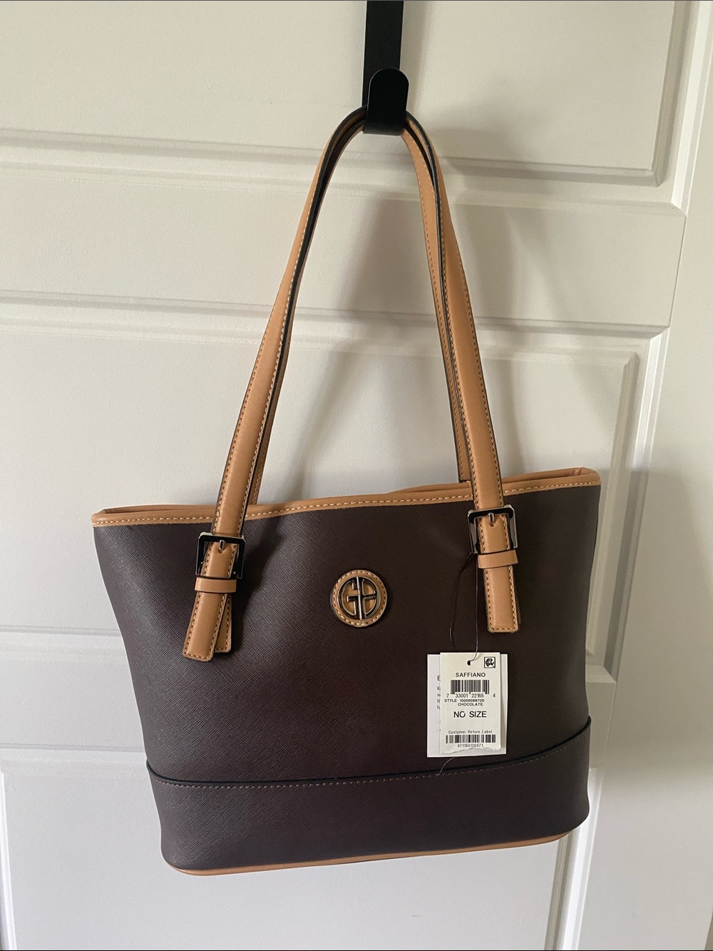 Brown and Tan Tote Bag with Gold Accent